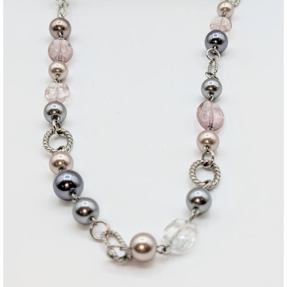 Signed Premier Design Silver Tone Beaded Faux Pearl 48" Necklace - Picture 3 of 6